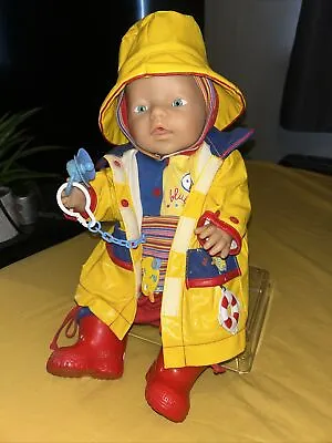 Vintage Zapf Baby Born Doll Blue Ocean Ahoi Outfit Yellow Raincoat Dummy Boots ✅ • £29.99