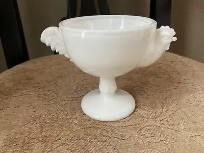 Vintage White Milk Glass Footed Bowl Or Large Egg Cup Figural Chicken • $10