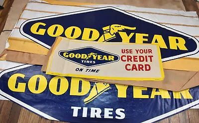 RARE Vintage NOS Goodyear Tires GAS SERVICE STATION Window Valence SIGN SET • $279.95