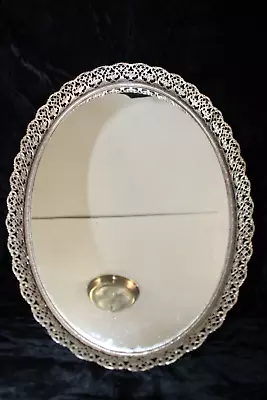 Vintage Mirror Tray Gold Tone Filigree Ornate Oval Mirrored Vanity Perfume 16  • $15