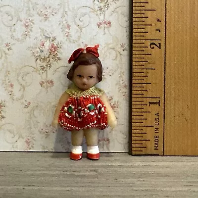 Vintage ARI Germany 1:75”Rubber Doll Figure Girl - Original Dress Great Shape! • $9.99