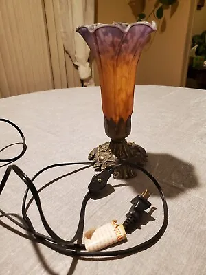 L & L WMC Brass Table Night Lamp Pink Glass 1973  Pond Lilly Purple Orange Glass • $35