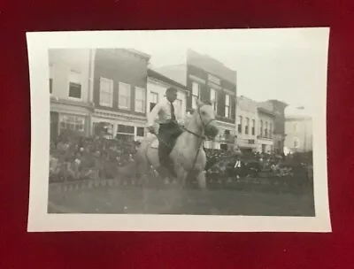 Vintage Snapshot Of A Man On Horseback Riding In An Outdoor Circus Ring • $6.85