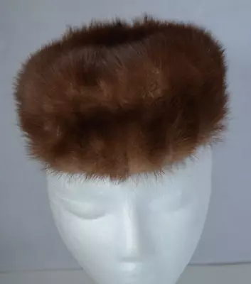 Brown Mink Fur Pillbox Hat Vintage Lined Attached Hair Clips Movie Play Prop • $12.50