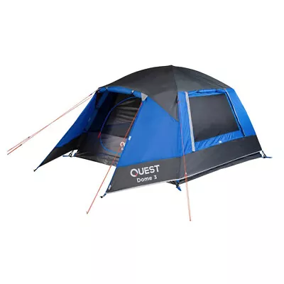 Quest 300cm 3-Person Camping Dome Tent W/ Carry Bag Outdoor Hiking Black/Blue • $117