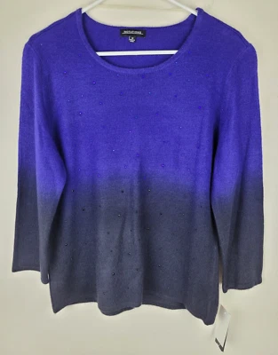 $23.96 • Buy Notations Sweater Womens Sz M Blue Ombre Long Sleeve Pullover Stretch Rhinestone