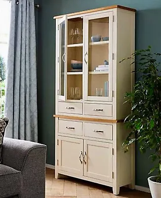 Tall Two Tone Cream And Oak Veneer Dresser / Display Cabinet • £300