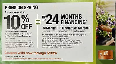 Home Depot Coupon - 10% Off Or Up To 24 Months No Interest - 05/08/2024 • $1.25