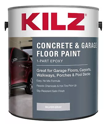 1-Part Epoxy Acrylic Concrete And Garage Floor Paint Satin Silver Gray 1 Gallon • $75.13