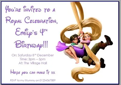 Personalised Photo Paper Card Party Invites Invitations DISNEY TANGLED RAPUNZEL • £2.49