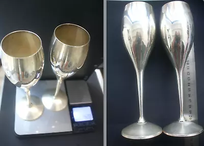 Silver Marked EPNS Vintage Pair Set Wine Goblet Chalice Cups Not Scrap 428g • $22.51
