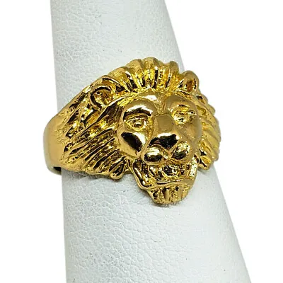 Solid 24K Yellow Gold Handcarved Large Heavy Mens Lion Ring Size 5 - 11 • $1379