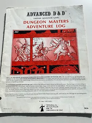1980 Vintage Advanced Dungeons And Dragons Dungeon Masters Adventure Log • $19.95