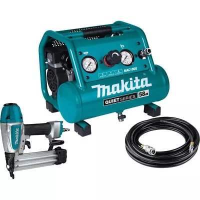 Makita MAC100QK1 Quiet Series Electric Air Compressor & Brad Nailer Combo Kit • $425.38