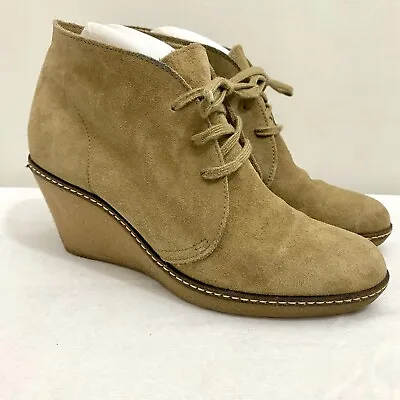 J Crew MacAlister Tan Suede Leather Wedge Heel Ankle Bootie In Flax Women's 8 • $40.25