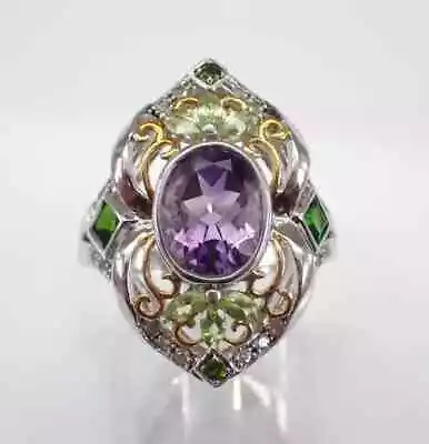 Lab Created Amethyst 3Ct Oval Cut Vintage Engagement Ring 14K White Gold Plated • $147.41