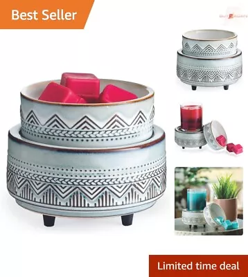 Ceramic 2-in-1 Candle And Fragrance Warmer - White And Brown - Removable Dish • $34.98