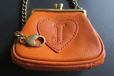 Juicy Couture Coin Bag Key Ring Fob Purse Charm Orange Leather P&G Vintage • $48