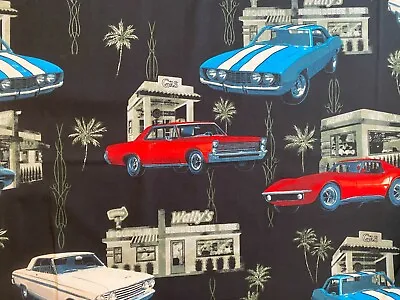 Retro Cars Vintage Car Camero Vet More Tropical Rare Blk Cotton Fabric Fq • $4.49