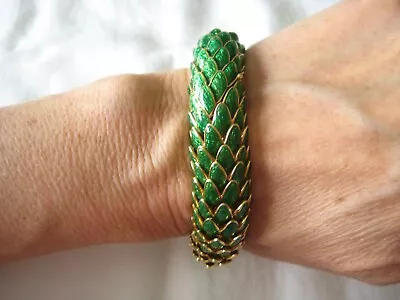 Vintage David Webb 18K Yellow Gold Green Enamel Concealed Watch Snake Bracelet  • $18595