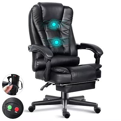 Office Chair Gaming Computer Desk Swivel Recliner Massage Chair Leather Footrest • £69.99