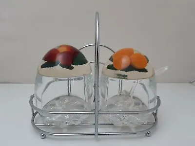 Vintage French Lucite Preserve Marmalade Jam Lidded Pot & 1x Spoon + Rack Stand • £17.99