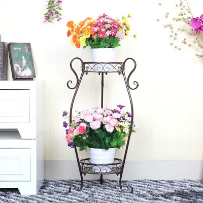 2 TIER Metal Flower Pot Holder Plant Stand Shelves Display Indoor Outdoor Garden • $29.99