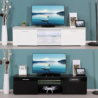 £82.99 • Buy Media Unit TV Cabinet Stand With LED Lights & High Gloss Doors 160cm Modern