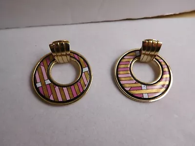 Vtg Authentic MICHAELA FREY Clip Handcrafted Enamel 1980's Austria Pinks + Golds • $119