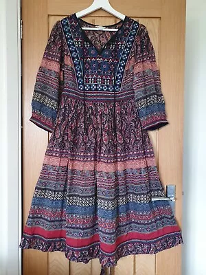 VTG Monsoon Indian Cotton Dress Paisley Block Print Ethnic Tunic Boho 10 12 S • $55.99