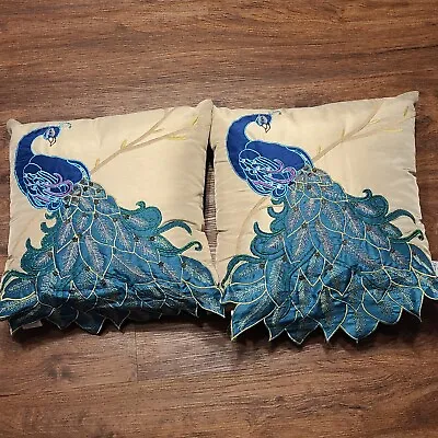 2 Peacock Pillows Thro By Marlo Lorenz Embroidered • $55