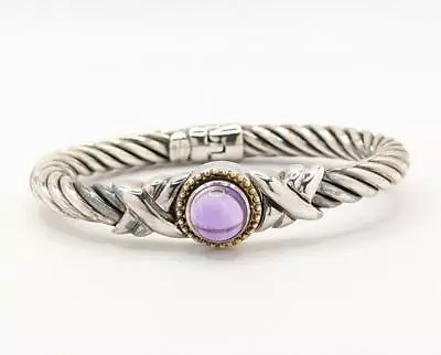 7  Flli Menegatti Sterling Silver 925 Amethyst Hinged Bangle Bracelet Twisted • $94.95