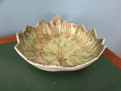 Maple Cabbage Leaf Serving Bowl Large Vintage 10.5” Green & Brown Portugal • $10