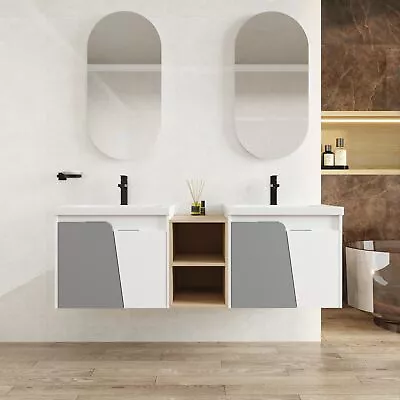 60‘’Wall-Mounted Bathroom Vanity With SinkSmall Storage Shelves Modern Bathroom • $843.34