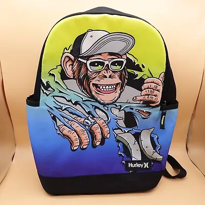 HURLEY Backpack Graphic Monkey One And Only Blue Volt Book Bag Laptop Sleeve • $19.95