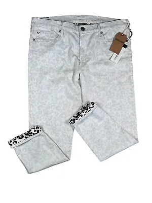 True Religion Womens 33 White Grey Leopard Print Skinny Slim Liv Boyfriend Jeans • $59.99