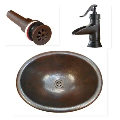 19  Oval Copper Drop In Bathroom Vanity Sink With Daisy Drain & 7  ORB Faucet • $279.95