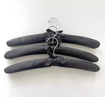 Lot Of Three - 15 Inch Large Black Satin Padded Hangers Clothes - Foam Satin  • $6