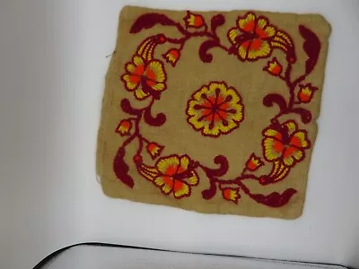 Vintage Crewel Embroidered 1970's Retro Flower Throw Pillow Cover Red Orange • $17