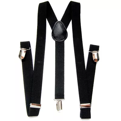 $4.99 • Buy Suspenders For Men Work Elastic Adjustable Solid Straight Clip On Y Back 