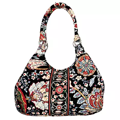 VERA BRADLEY Large Hobo Tote Shoulder Bag In Versailles BlackRed Blue Floral • $29