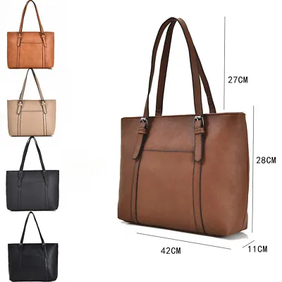 Women's Large Designer Style Faux Leather Tote Bag Shopper Hand Bag • £12.99