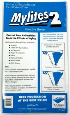 $34.98 • Buy 914M2 E.Gerber Mylites 2 (Qty 50) Mylar Bags LEGAL SIZE/COMIC SLAB (9  X 14.25 )