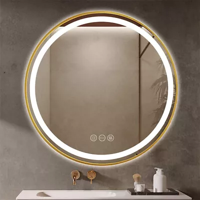 Gold/Black Round Wall Vanity Mirror W/ Lights Circle Bathroom Mirrors For Makeup • $125.93