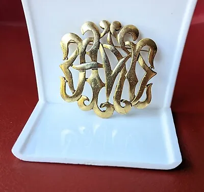 Vintage M Jent Gold Tone Monogram Style Scroll Work Large  Gold Tone Brooch Pin • $12