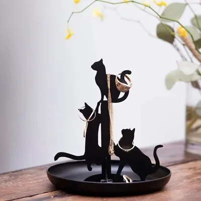 Black Cat Metal Jewellery Stand Ring Holder Necklaces Bracelets Earrings Cats • £13.75