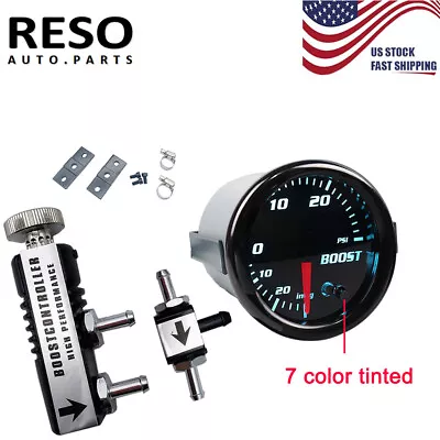 2  52mm 7-Color Adjustment Boost Gauge W/0-30PSI Manual Boost Controller Kit • $30.60