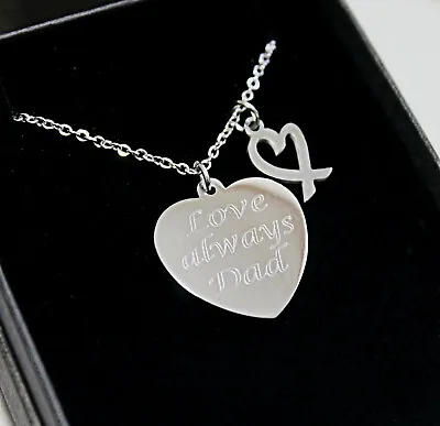 Engraved Necklace Heart Pendant Personalised Jewellery Birthday Christmas Gifts • £13.49