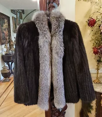 Stunning Dark/ Brown Mink Coat Jacket With Fox Tuxedo  S/M • $399