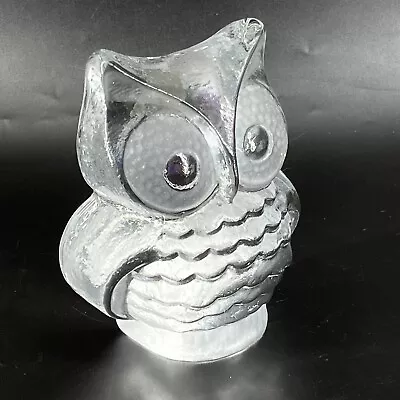 Viking Glass Owl Bookend Figurine Paperweight Clear Vintage Hand Made USA Label • $39
